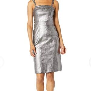 BCBGMaxAzria Metallic Silver Midi Dress, Size 4